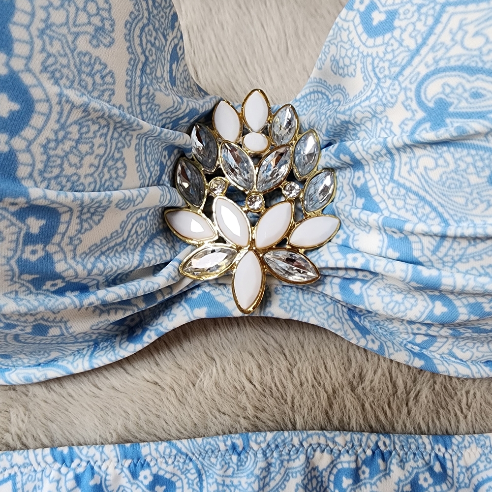 Victoria's Secret Light Blue Paisley Bandeau Bikini with Jewel Accent - Picture 2 of 4